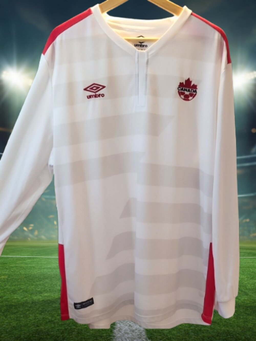 Umbro White and Red Canada Long Sleeve Soccer Jersey, XXL